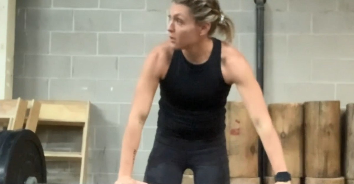 Samantha Carter during a weightlifting session.