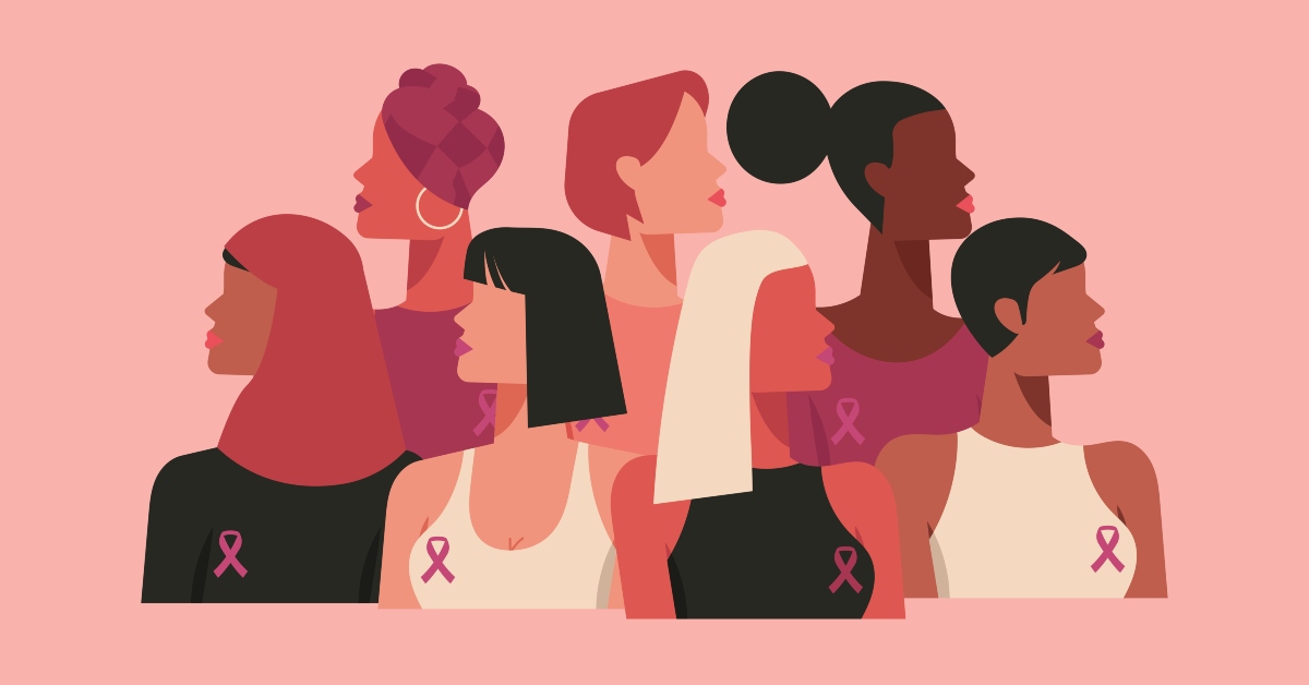 Illustration of women supporting each other breast cancer