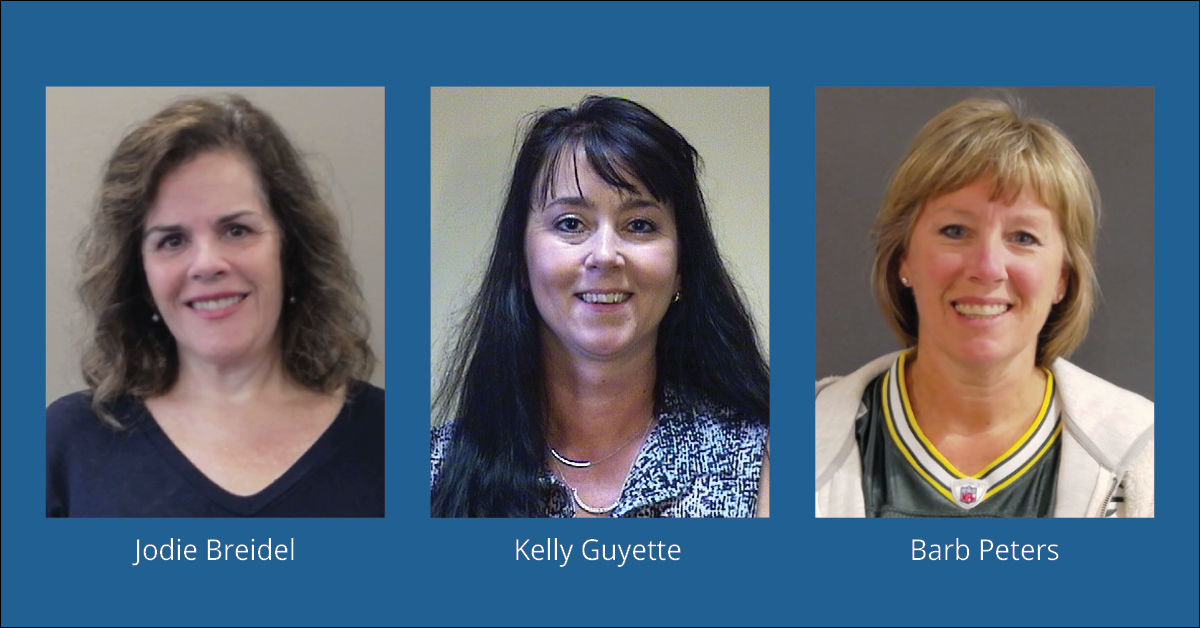 Headshots of Northeast Wisconsin Technical College instructors Jodie Breidel, Kelly Guyette and Barb Peters