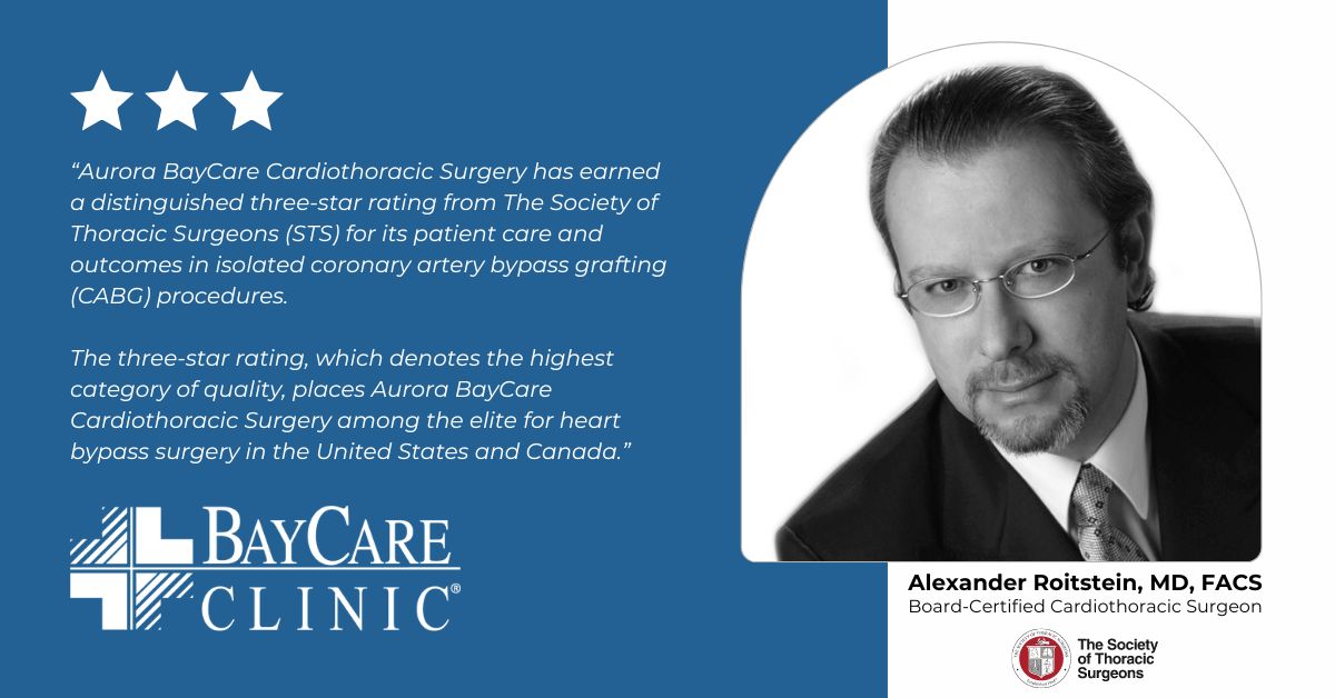 Dr. Roitstein of Aurora BayCare Cardiothoracic Surgery Earns Distinguished 3-Star Rating from The Society of Thoracic Surgeons