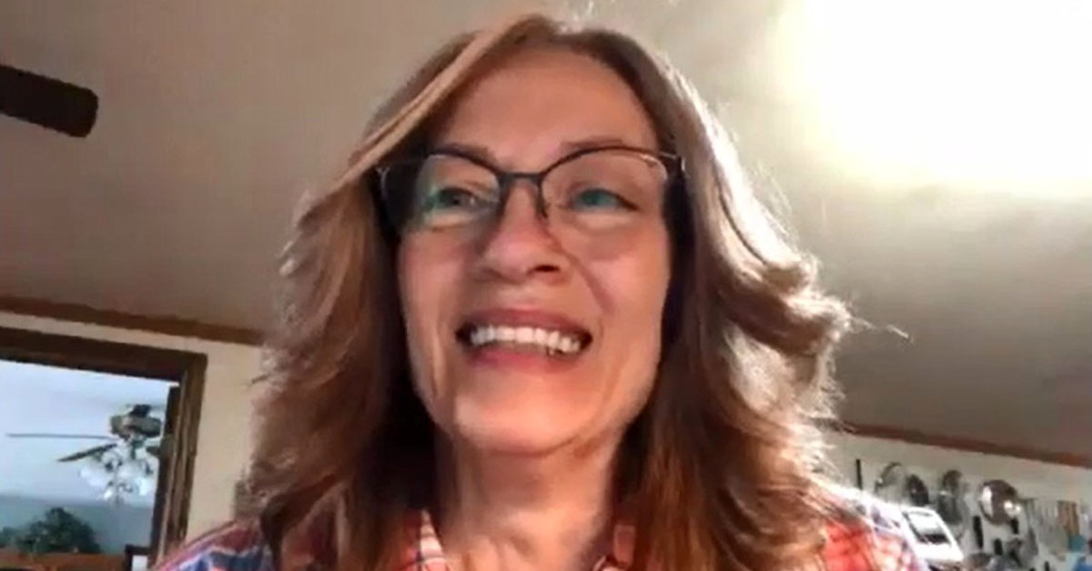 Rainy Christopherson smiles during an interview at her home near Peshtigo, Wisconsin.