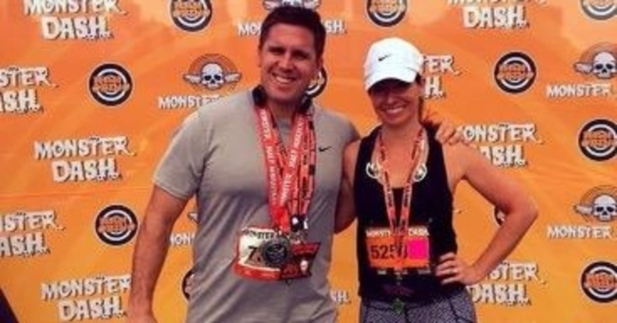 Dr. Kirk Dimitris of BayCare Clinic poses with his wife, Dawn, after a Monster Dash event.