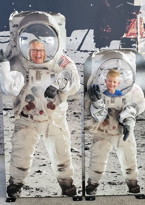 Dr. Heather Stefaniak and son as astronauts