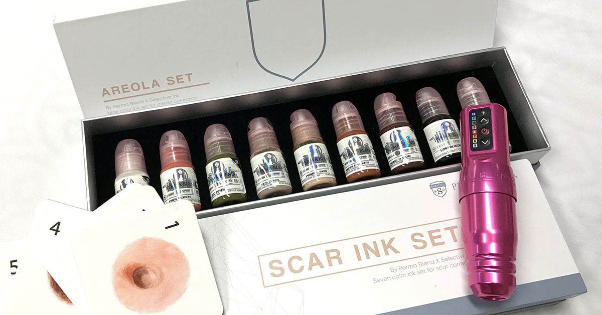 Tattoo ink set for areola tattooing and scar camouflage tattoos